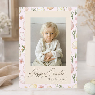 Festiva Tarjeta de Foto de Huevos de Pascua con Pastel y F