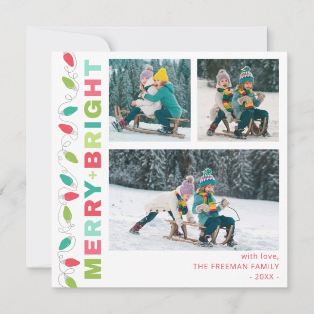 Festiva Tarjeta de Foto de Luces Coloridas Alegre + Brilla (Anverso)