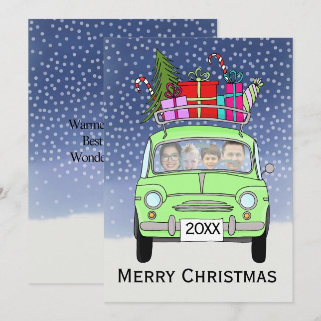 Festiva tarjeta de foto de personalizable para navidades (Anverso / Reverso)