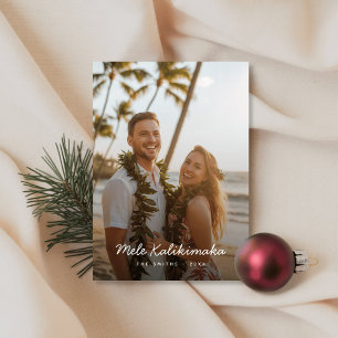 Festiva Tarjeta de Foto de Playa Mele Kalikimaka con Letra