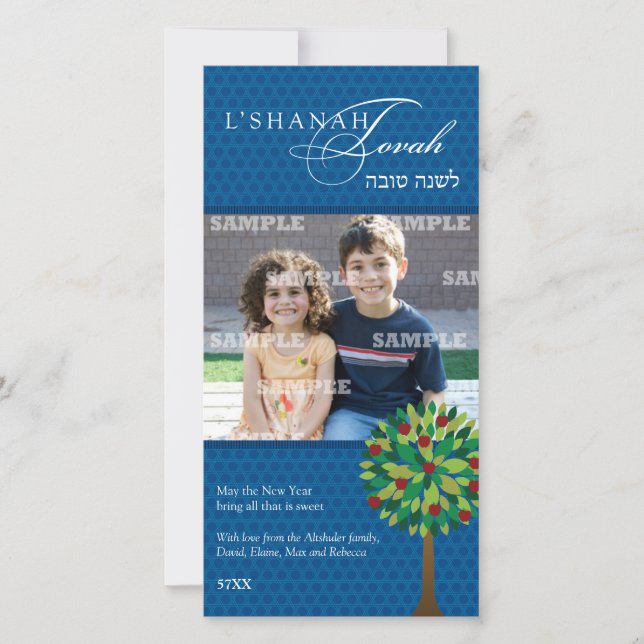 Festiva Tarjeta de Foto de Rosh Hashaná del Árbol de Manza (Anverso)