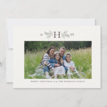 Tarjeta de foto de vacaciones con monograma rústic