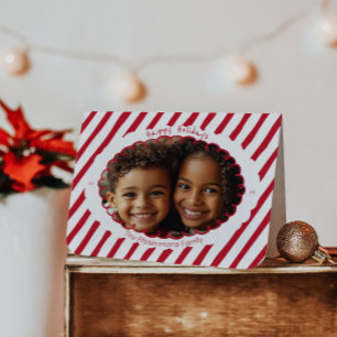 Festiva Tarjeta de Foto de Vacaciones con Raya de Caramelo
