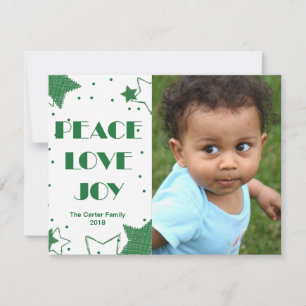 Festiva Tarjeta de Foto de Vacaciones de Paz Verde Amor y