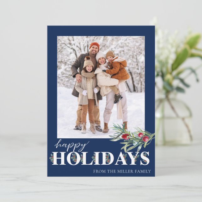 Festiva Tarjeta de foto de vacaciones elegante verde feliz (Anverso de pie)