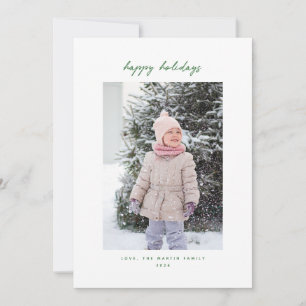 Festiva Tarjeta de Foto de Vacaciones Verde Minimalista Es