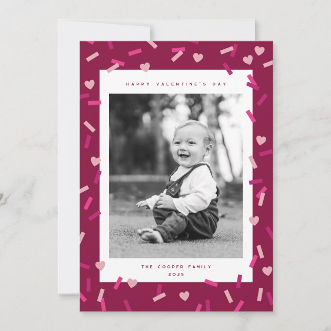 Festiva Tarjeta de foto del Día de San Valentín con confet (Anverso)