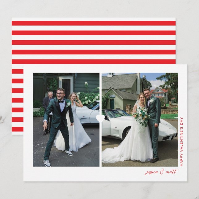 Festiva Tarjeta de foto del Día de San Valentín Heart Duo  (Anverso / Reverso)