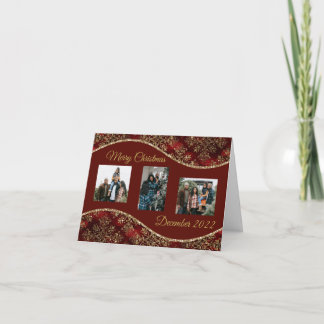 Festiva Tarjeta de foto doblada para Navidades rojos y dor