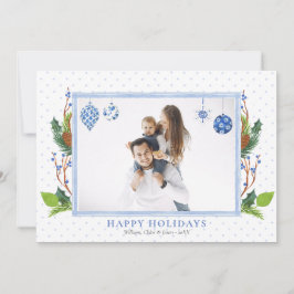 Festiva Tarjeta de Foto Elegante Chinería Azul Acuarela Un