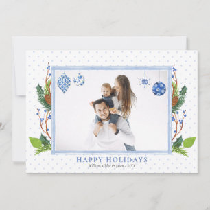 Festiva Tarjeta de Foto Elegante Chinería Azul Acuarela Un