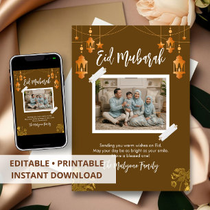 Festiva Tarjeta de foto familiar Eid Mubarak con linterna