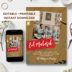 Festiva Tarjeta de Foto Familiar Eid Mubarak Kraft Moderna