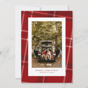 Festiva Tarjeta de foto navideña clásica de cuadros rojos