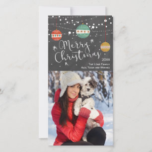 Festiva Tarjeta de foto navideña con adornos en pizarra