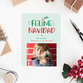 Festiva Tarjeta de foto navideña de mascota felina