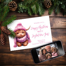 Festiva Tarjeta de foto navideña de nieve para vaca rosada