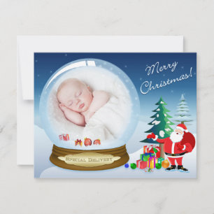 Festiva Tarjeta de foto navideña de Santa Claus y Globe de