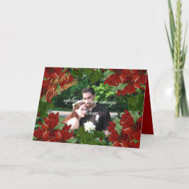 Festiva Tarjeta de foto navideña Holly poinsettias