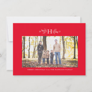 Festiva Tarjeta de foto navideña roja con monograma