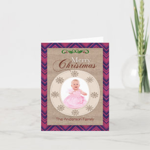 Festiva Tarjeta de foto navideña Rusa Canvas Rosa Chevron