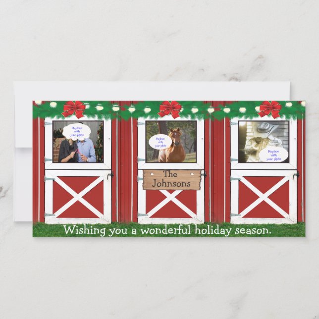 Festiva Tarjeta de foto personalizada de puerta de granero (Anverso)