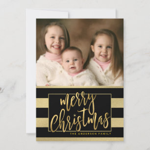 Festiva Tarjeta de foto plana con rayas de Relieve metaliz