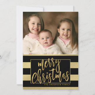 Festiva Tarjeta de foto plana con rayas de Relieve metaliz