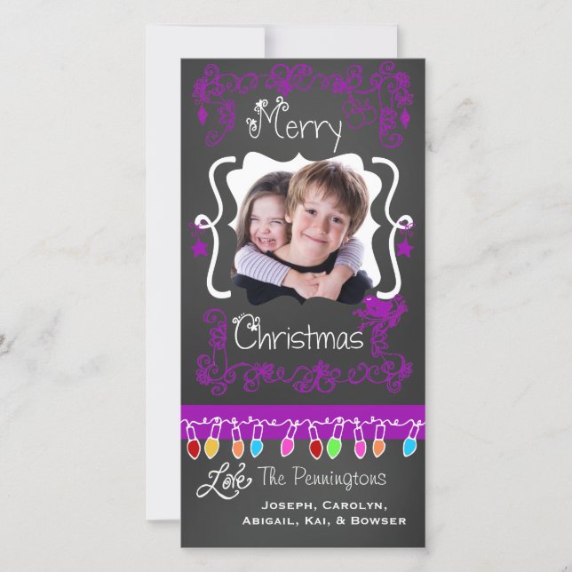 Festiva Tarjeta de foto Purple Chalkboard Merry Christmas (Anverso)