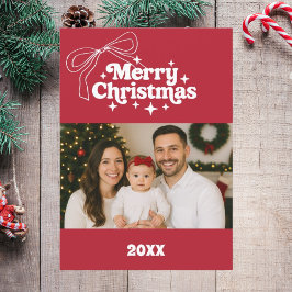 Festiva Tarjeta de foto retro de lazo rojo de Feliz Navida