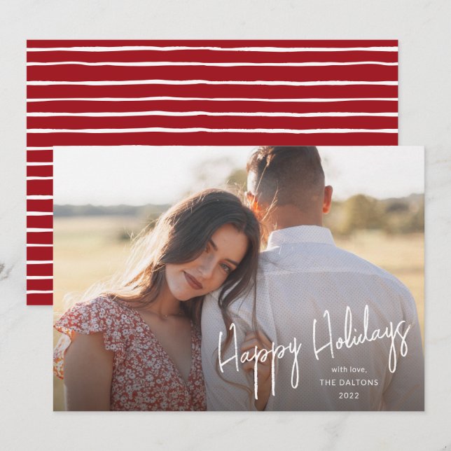 Festiva Tarjeta de Foto Simple con Letra de Felices Fiesta (Anverso / Reverso)