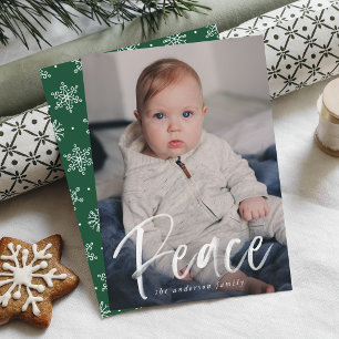 Festiva Tarjeta de Foto Verde de Paz con Letra Moderna