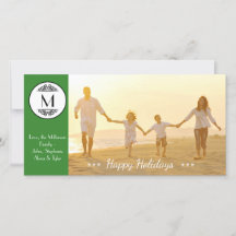 Tarjeta de foto vintage monograma verde