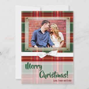 Festiva Tarjeta de FOTO XMAS de tela roja para Navidades X