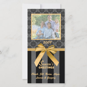 Festiva Tarjeta de fotografía de cinta dorada de Damask de