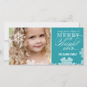 Festiva TARJETA DE FOTOGRAFÍA DE MERRY Y BRIGHT   Turquesa