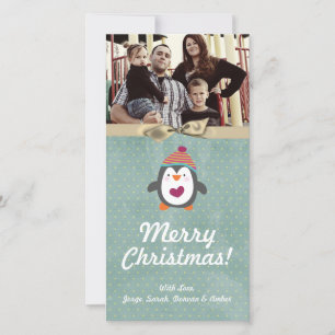 Festiva Tarjeta de fotografía Pengiun para Navidades 4x8