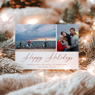 Festiva Tarjeta de fotos de Red Script Happy Holidays