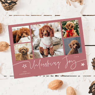 Festiva Tarjeta de fotos múltiples de perro rosa que liber