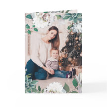 Tarjeta de fotos navideña de la floral de la alegr