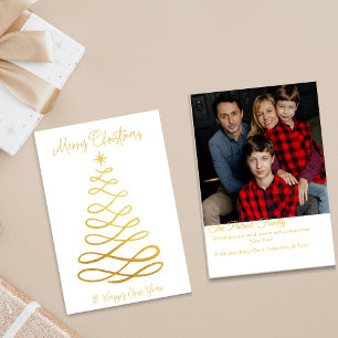 Festiva Tarjeta de Fotos Navideñas con Árbol Moderno de Or