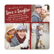 Tarjeta de fotos navideñas de amor y risa / Roja