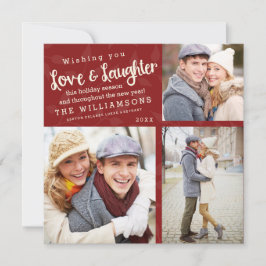 Festiva Tarjeta de fotos navideñas de amor y risa / Roja