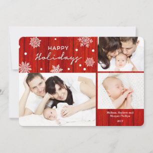 Festiva Tarjeta de fotos Rustic Red Wood Happy Holidays
