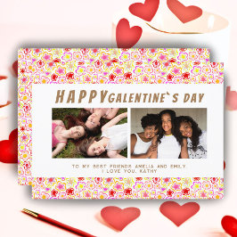 Festiva Tarjeta de Galentine`s Day con Patrón de Flores y 