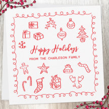 Tarjeta de garabatos festivos rojos y blancos
