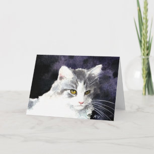 Festiva Tarjeta de gatito dorada y blanca