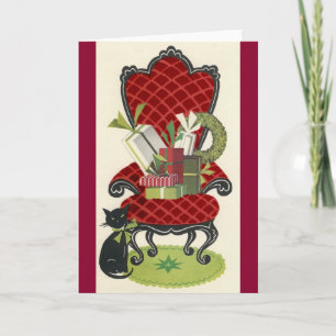 Festiva Tarjeta de gato navideño vintage