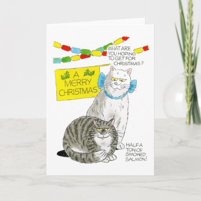 Festiva Tarjeta de gato para navidades - Salmon (Anverso)