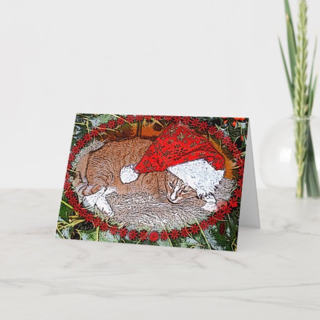 Festiva Tarjeta de gato Santa (Anverso)